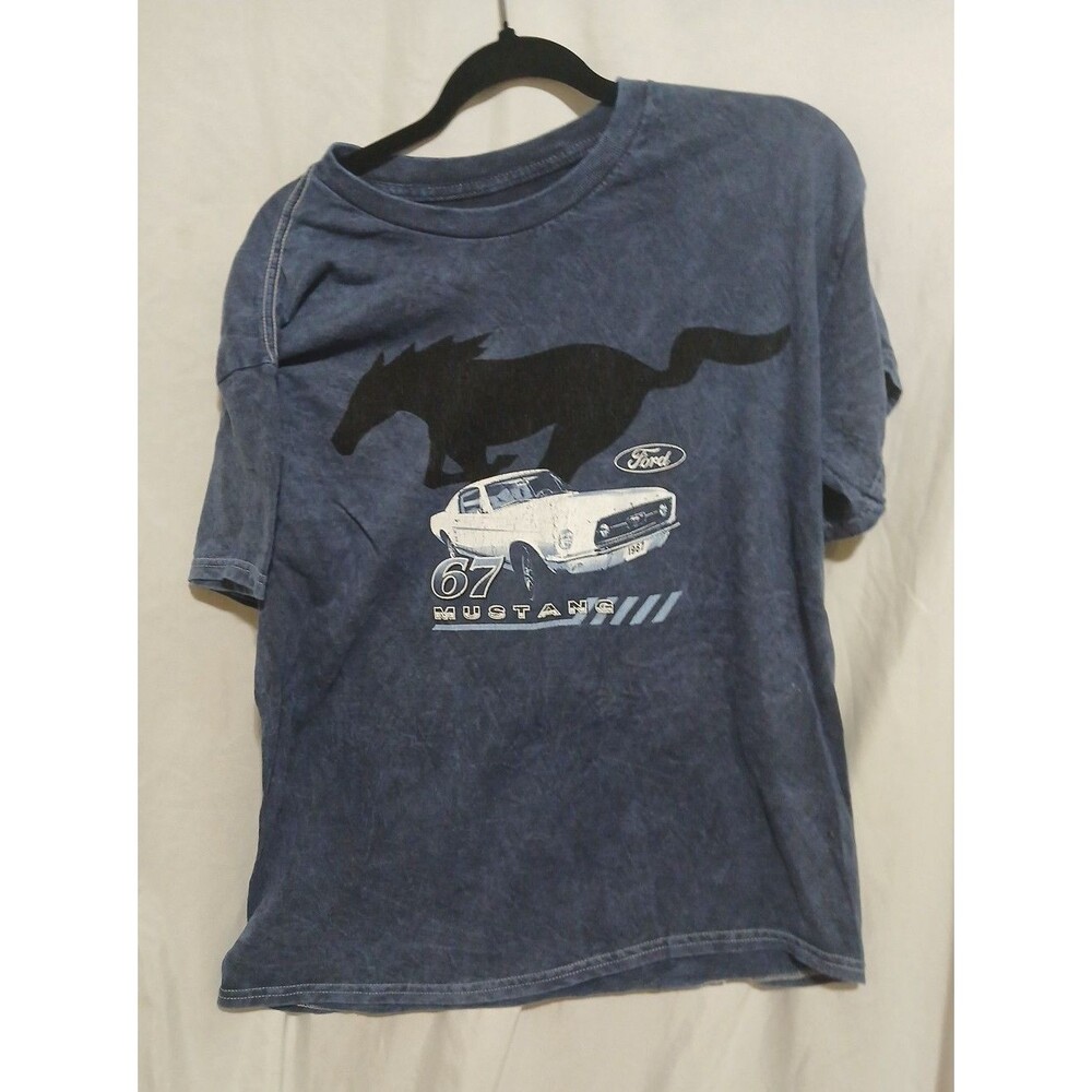 Ford Mustang 67 Blue Womens Shirt Size Medium Flaw See Sticker Uneven Bottom